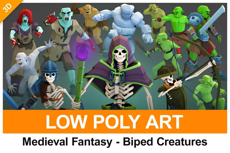 Low-Poly Medieval Fantasy - Biped Creatures Pack