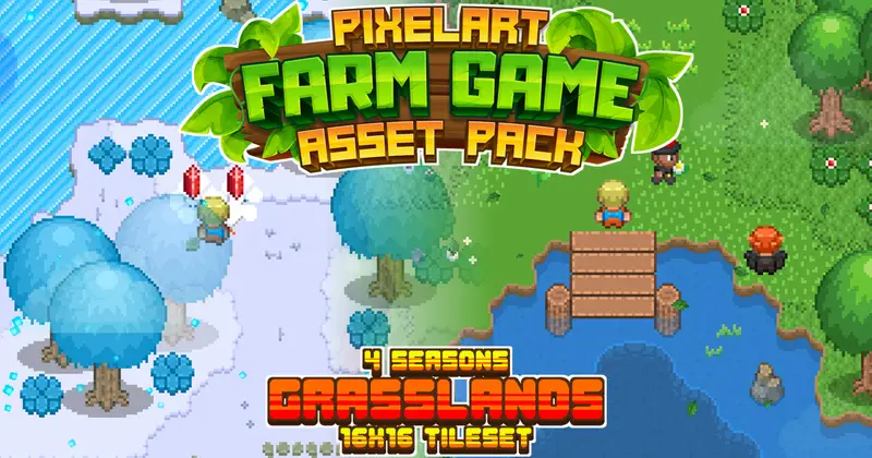 2D Farm Game Grasslands 4 Seasons Tileset