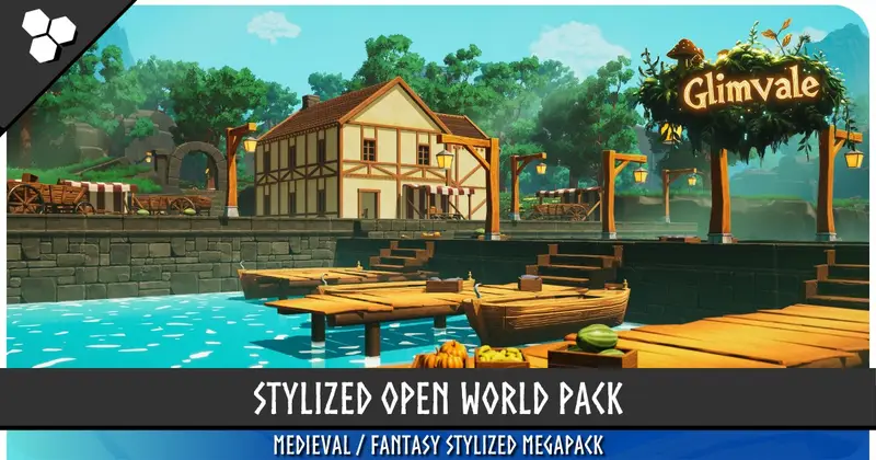 Glimvale: Stylized Fantasy Open World (Modular Medieval Town, Medieval Village)